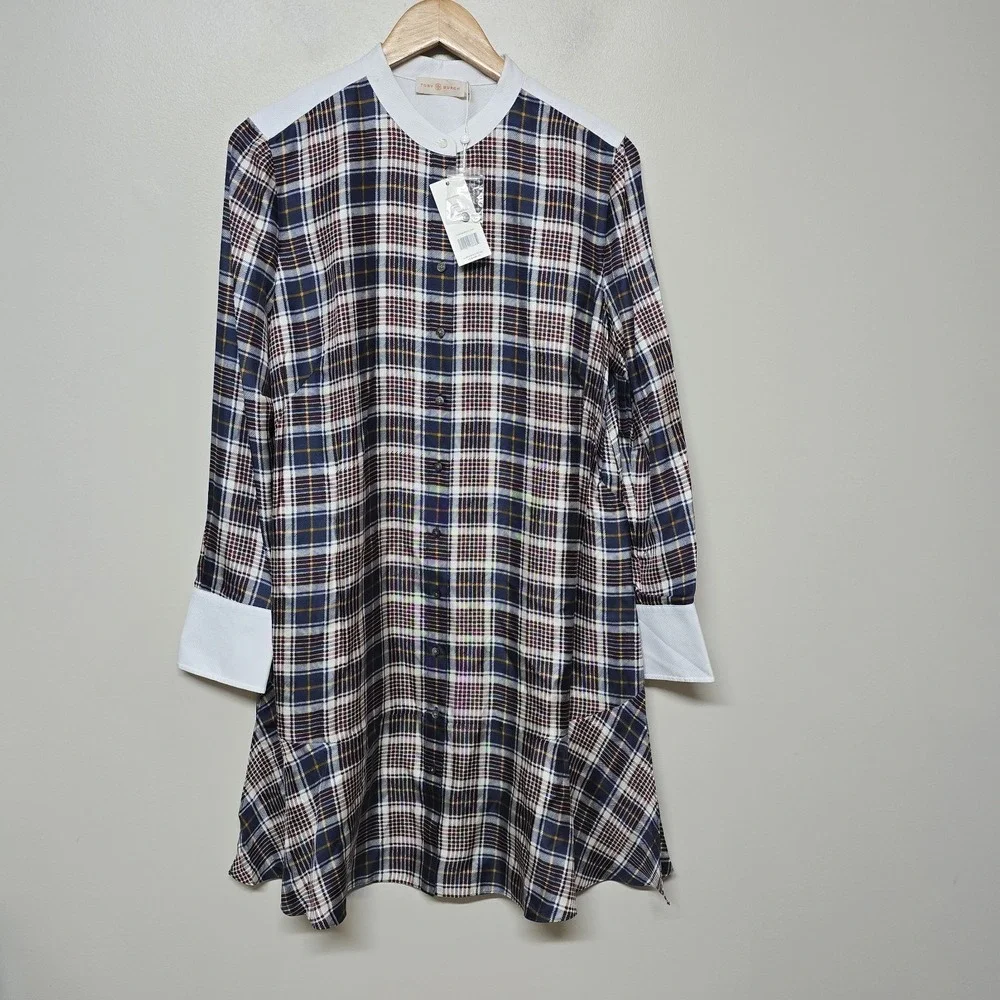 Tory Burch‎ Cora Milano Tartan Plaid Silk Shirt Dress Sz 12 NWT $448